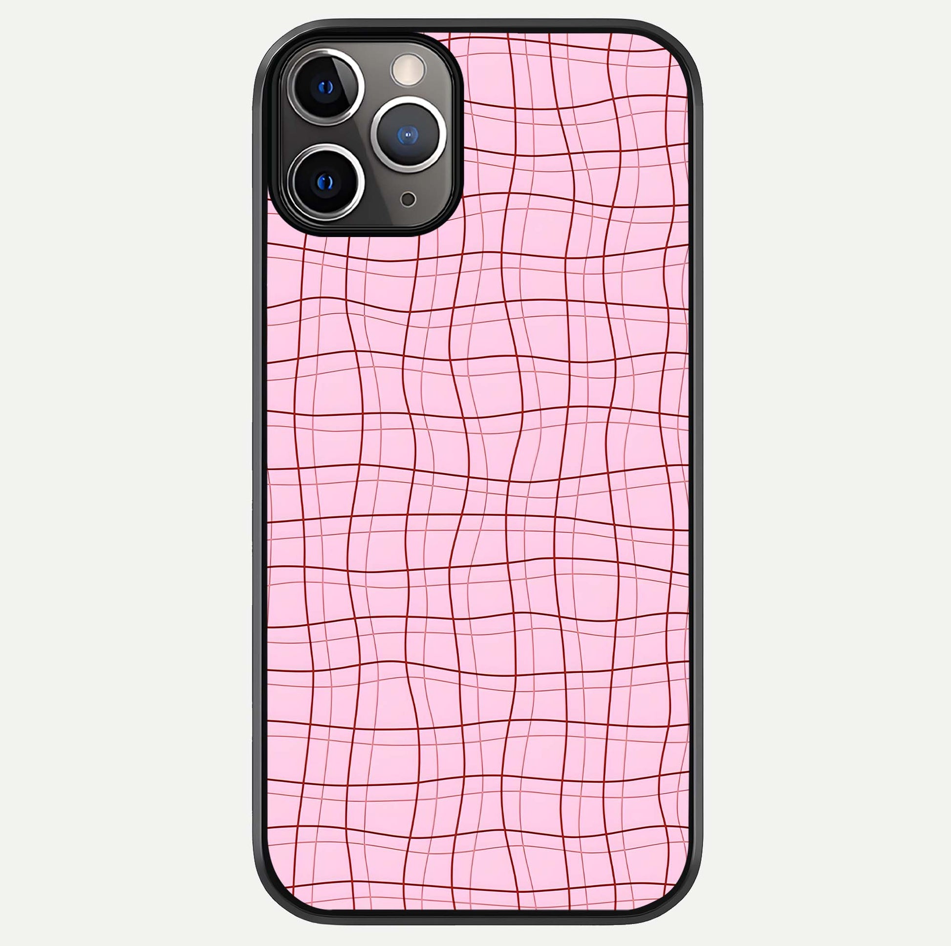 Soft Grid Bliss iPhone 11 Pro Max glass phone case front view showcasing minimal grid pattern with soft aesthetic