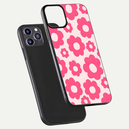 Blush Flower Pop iPhone 11 Pro Max glass phone case floating view emphasizing premium build and vibrant flower artwork