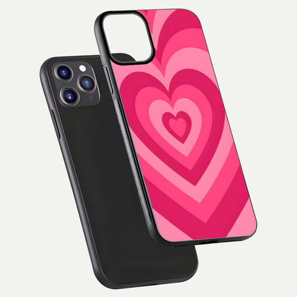 Layered Love Hearts iPhone 11 Pro Max glass phone case floating view emphasizing glossy surface and layered heart details