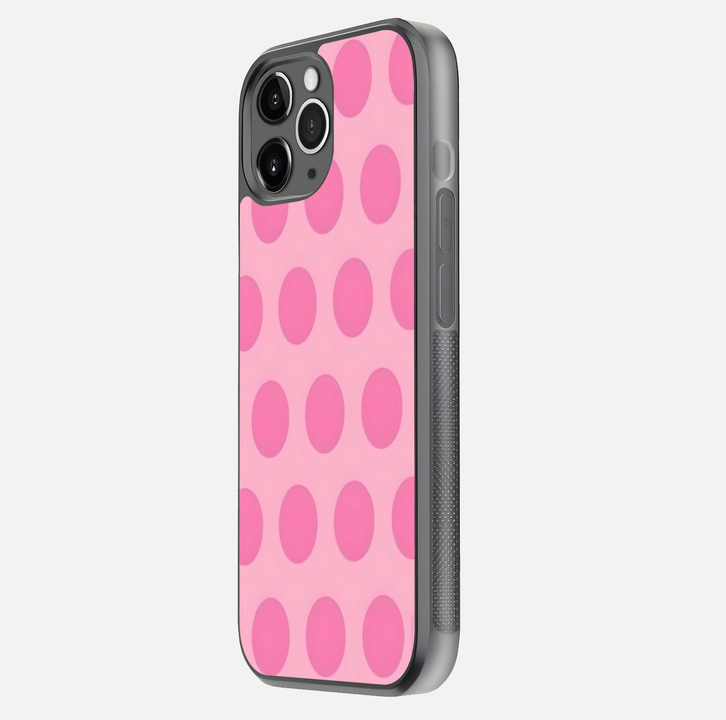 Sweet Dot Dreams iPhone 11 Pro Max glass phone case side profile view focusing on sleek edges and seamless wrap