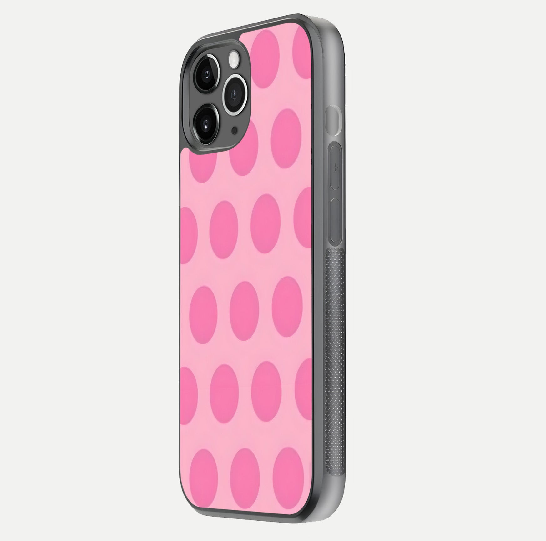 Sweet Dot Dreams iPhone 11 Pro Max glass phone case side profile view focusing on sleek edges and seamless wrap