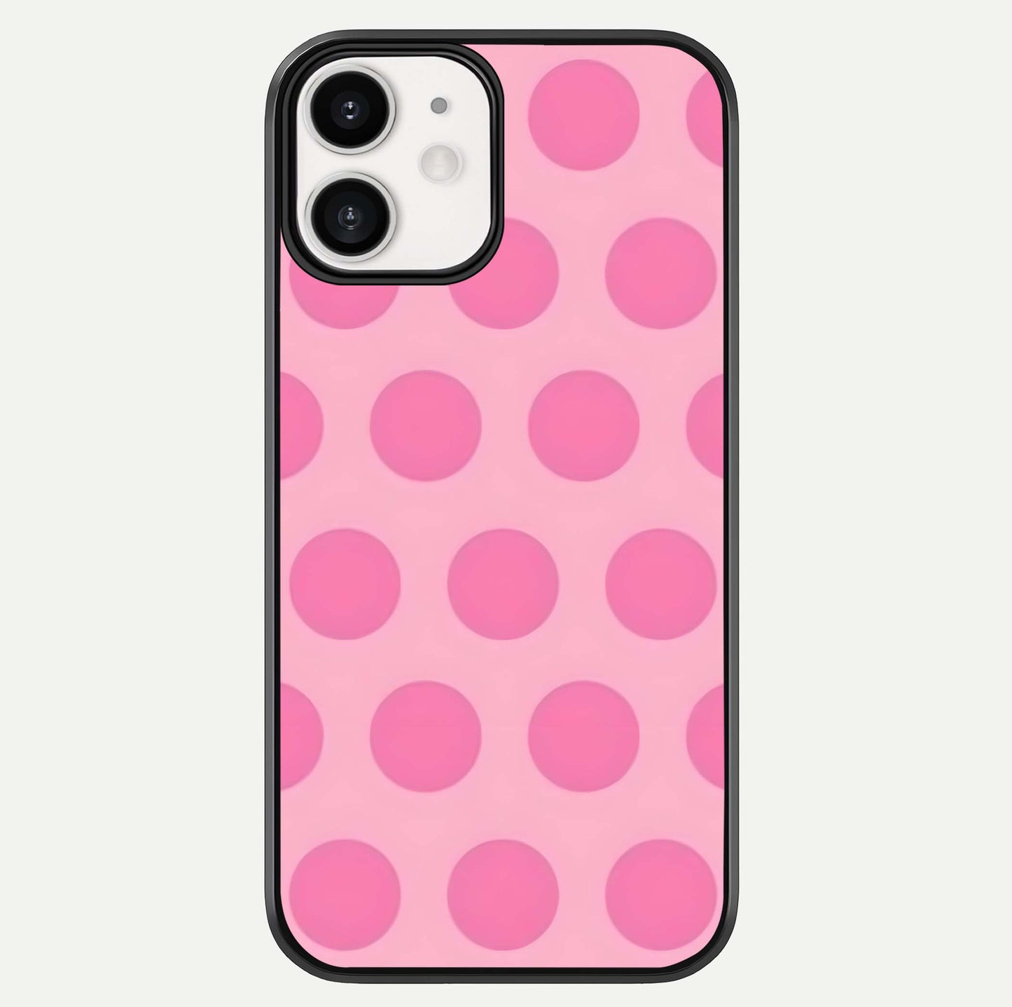 Sweet Dot Dreams iPhone 12 glass phone case front view showcasing playful dot patterns with dreamy aesthetic