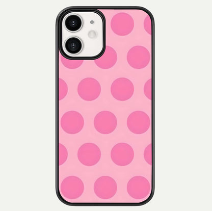 Sweet Dot Dreams iPhone 12 glass phone case front view showcasing playful dot patterns with dreamy aesthetic