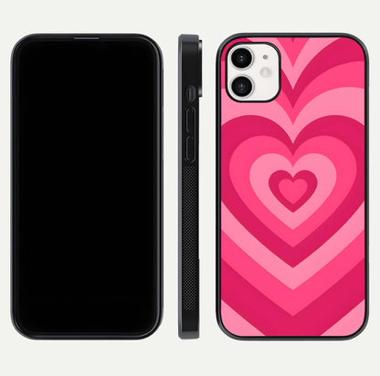 Layered Love Hearts iPhone 12 glass phone case front and side layout view displaying slim profile and full heart design