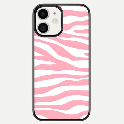 Blush Zebra Flow iPhone 12 Mini glass phone case front view featuring modern zebra flow pattern in blush tones