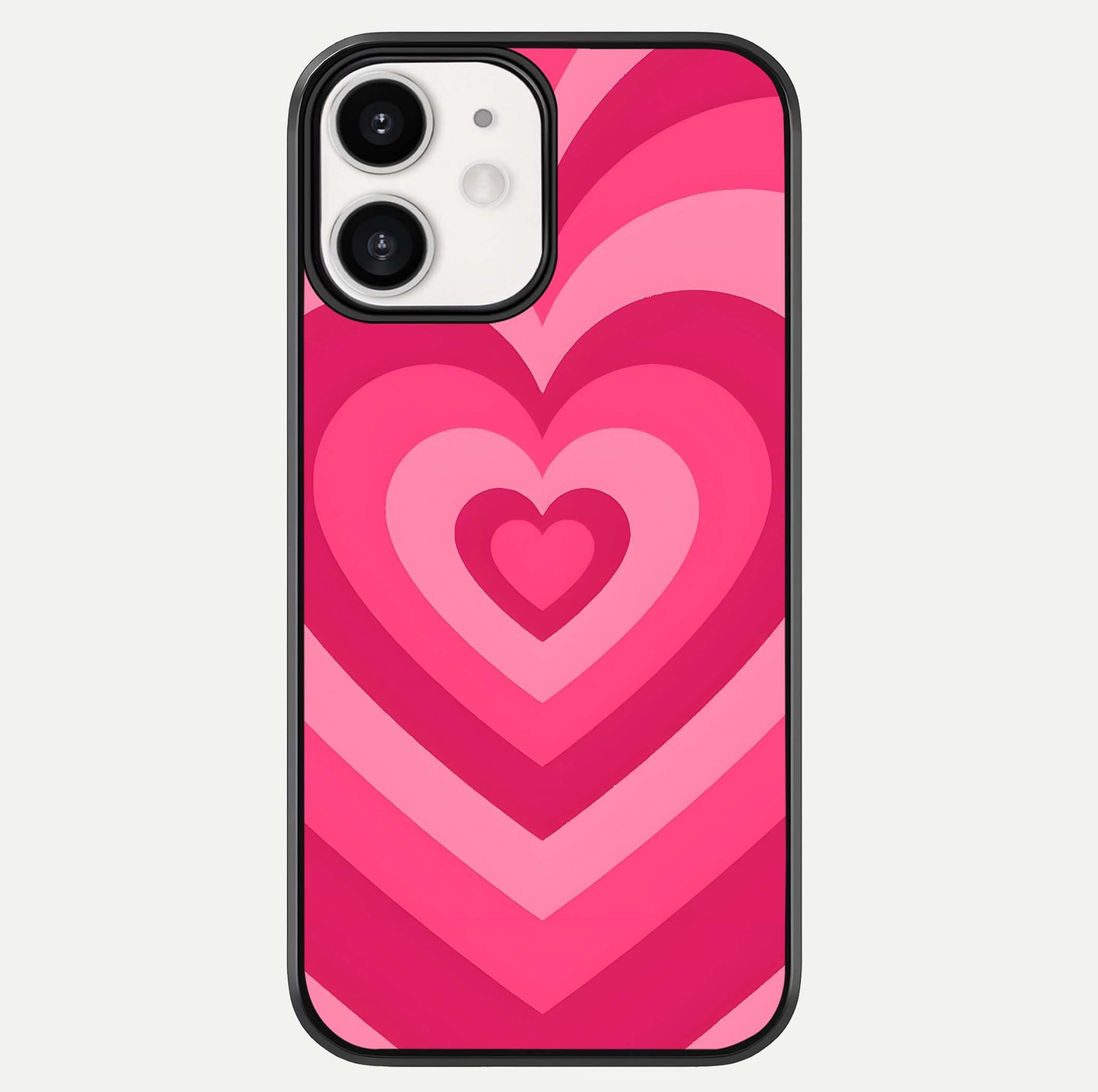 Layered Love Hearts iPhone 12 Mini glass phone case front view showcasing layered heart patterns with romantic aesthetic