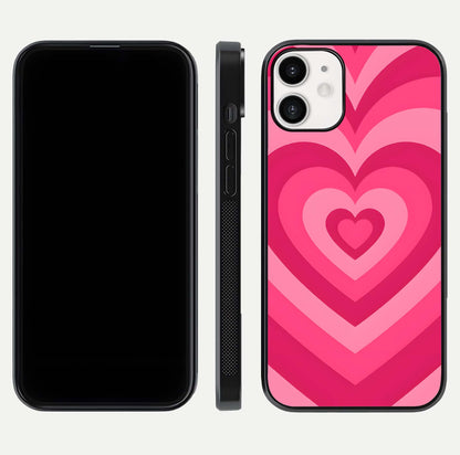 Layered Love Hearts iPhone 12 Mini glass phone case front and side layout view displaying slim profile and full heart design