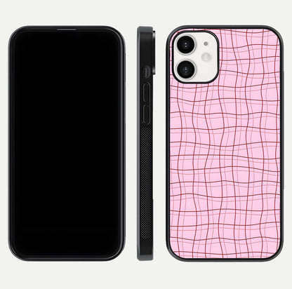 Soft Grid Bliss iPhone 12 Mini glass phone case front and side layout view displaying slim profile and clean design