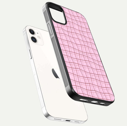 Soft Grid Bliss iPhone 12 Mini glass phone case floating view emphasizing glossy surface and minimal styling