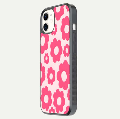 Blush Flower Pop iPhone 12 Mini glass phone case side profile view focusing on clean edges and seamless floral wrap