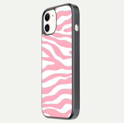 Blush Zebra Flow iPhone 12 Mini glass phone case side profile view focusing on sleek frame and seamless wrap