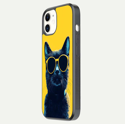 Cool Cat Vibes iPhone 12 Mini glass phone case side profile view focusing on sleek edges and seamless wrap