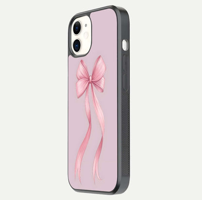 Soft Blush Bow iPhone 12 Mini glass phone case side profile view focusing on sleek edges and seamless wrap