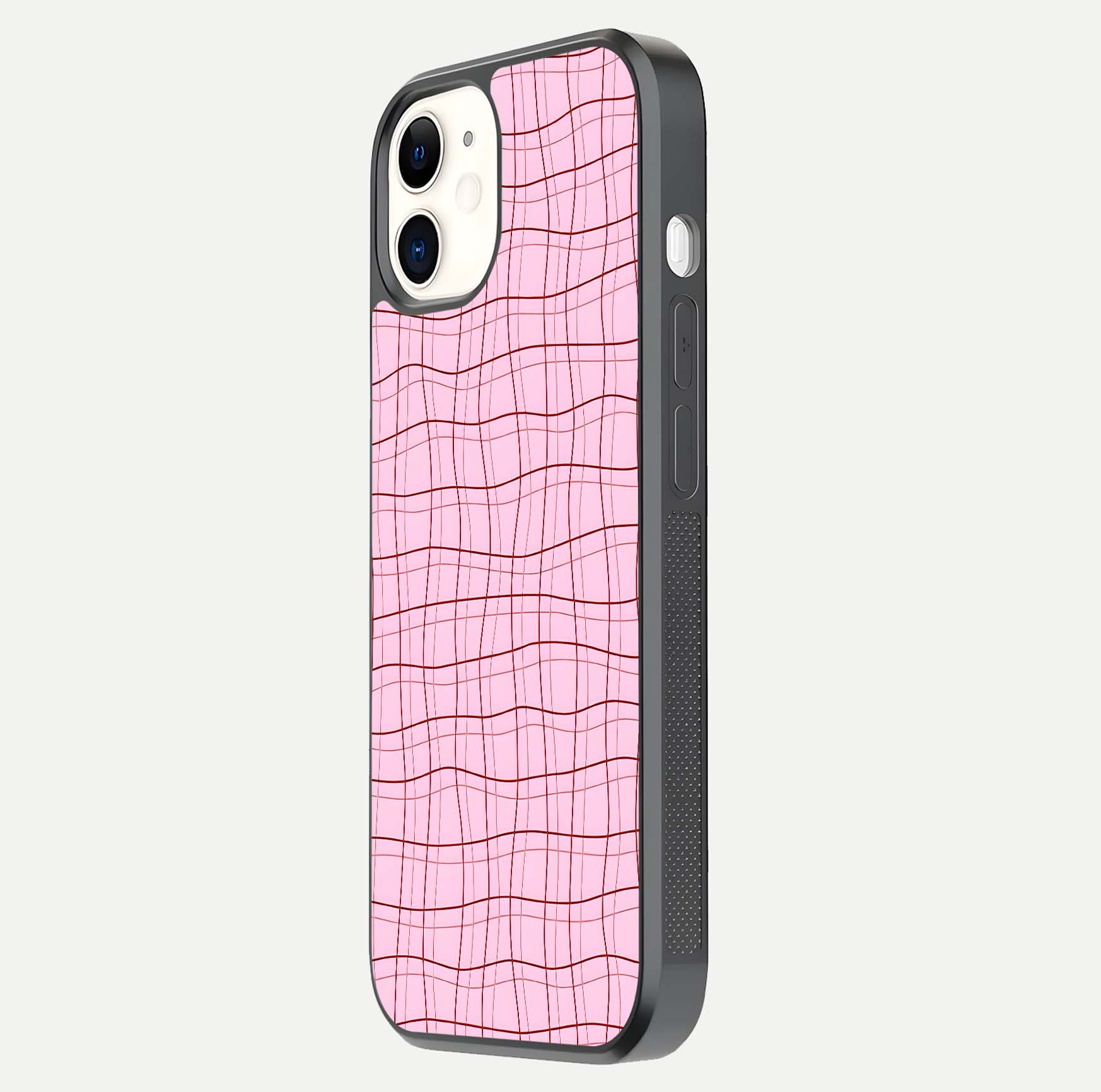 Soft Grid Bliss iPhone 12 Mini glass phone case side profile view focusing on sleek edges and seamless wrap