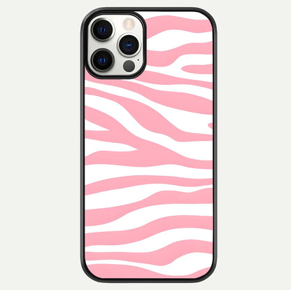 Blush Zebra Flow iPhone 12 Pro glass phone case front view featuring modern zebra flow pattern in blush tones