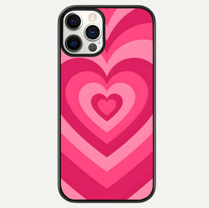 Layered Love Hearts iPhone 12 Pro glass phone case front view showcasing layered heart patterns with romantic aesthetic