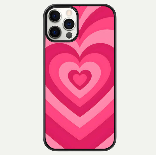 Layered Love Hearts iPhone 12 Pro glass phone case front view showcasing layered heart patterns with romantic aesthetic
