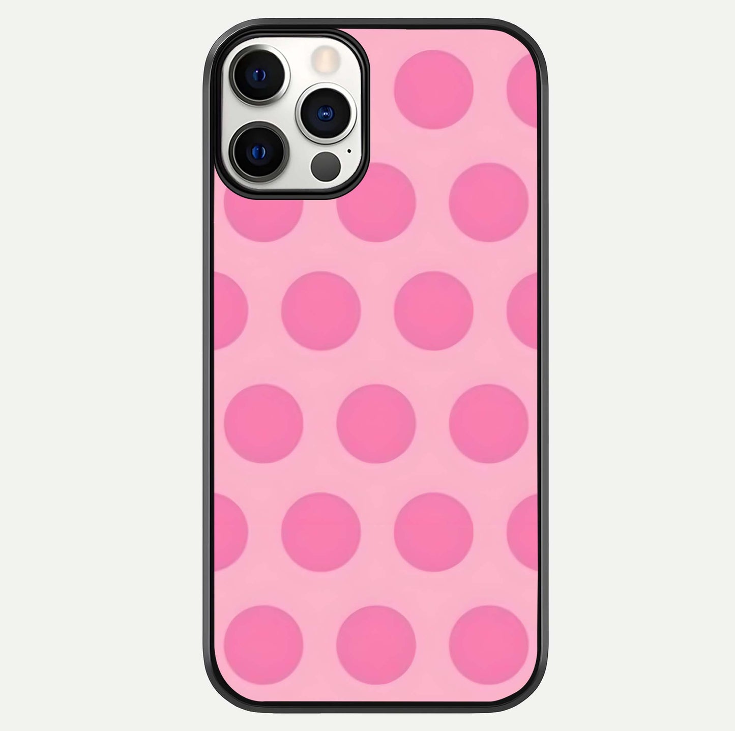 Sweet Dot Dreams iPhone 12 Pro glass phone case front view showcasing playful dot patterns with dreamy aesthetic