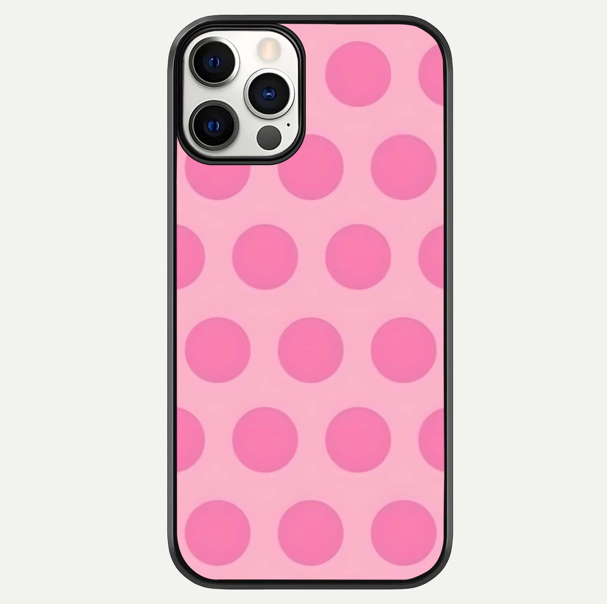 Sweet Dot Dreams iPhone 12 Pro glass phone case front view showcasing playful dot patterns with dreamy aesthetic