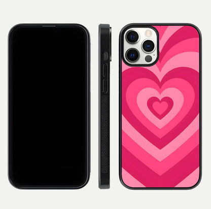 Layered Love Hearts iPhone 12 Pro glass phone case front and side layout view displaying slim profile and full heart design