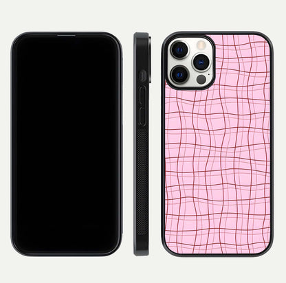 Soft Grid Bliss iPhone 12 Pro glass phone case front and side layout view displaying slim profile and clean design