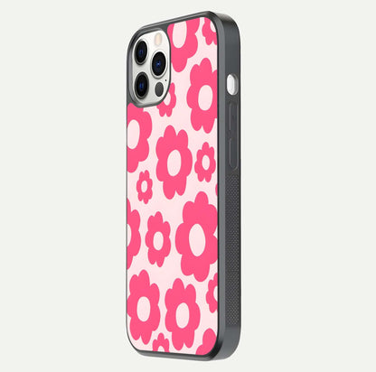 Blush Flower Pop iPhone 12 Pro glass phone case side profile view focusing on clean edges and seamless floral wrap