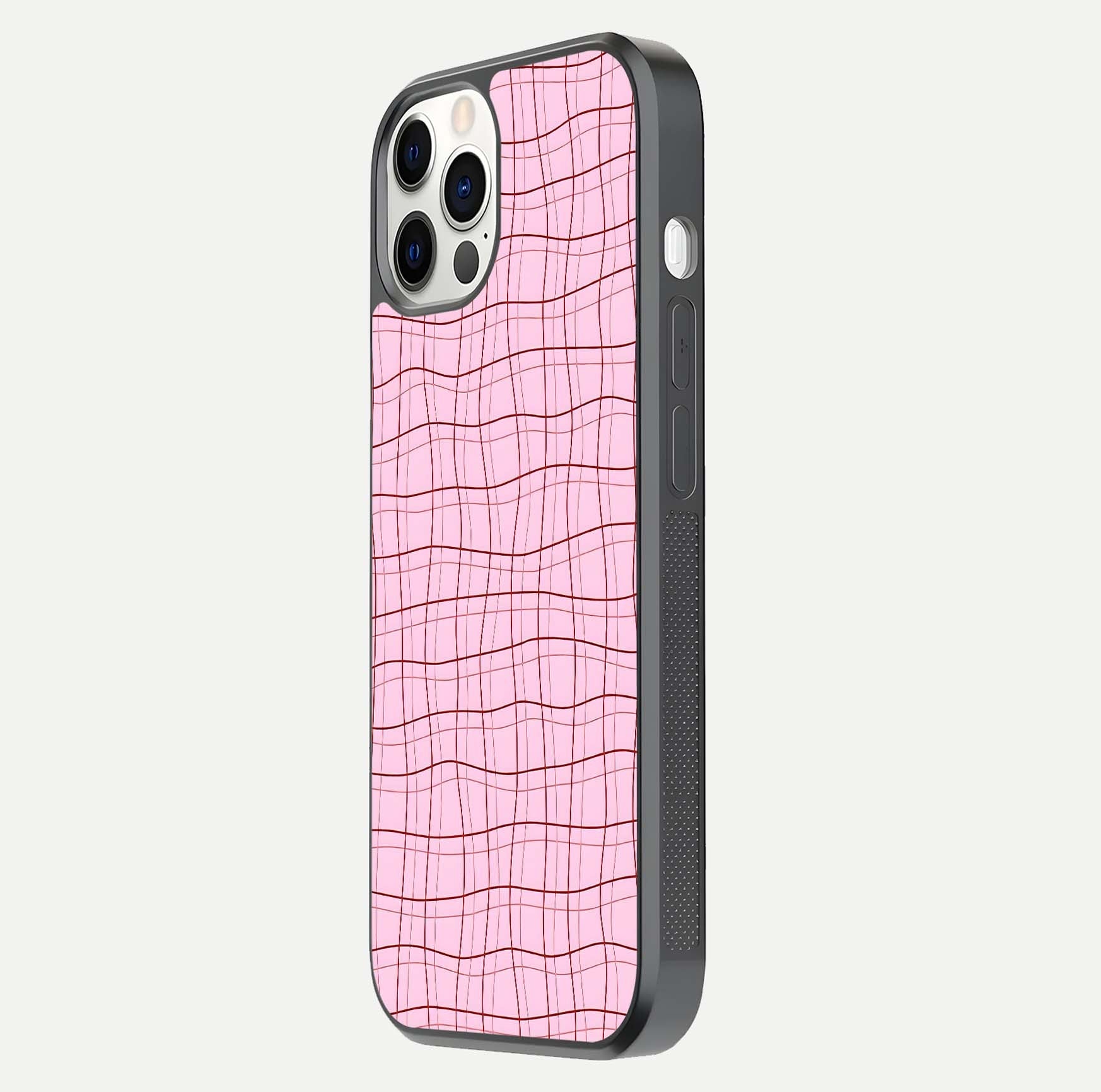 Soft Grid Bliss iPhone 12 Pro glass phone case side profile view focusing on sleek edges and seamless wrap