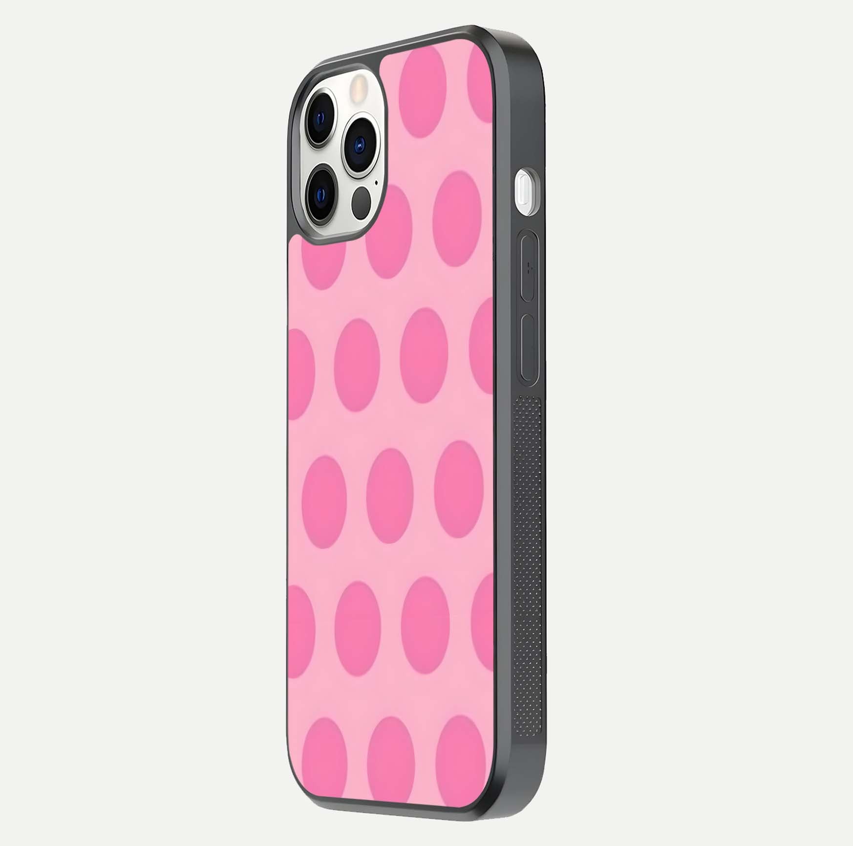 Sweet Dot Dreams iPhone 12 Pro glass phone case side profile view focusing on sleek edges and seamless wrap