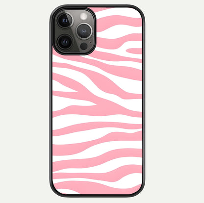 Blush Zebra Flow iPhone 12 Pro Max glass phone case front view featuring modern zebra flow pattern in blush tones