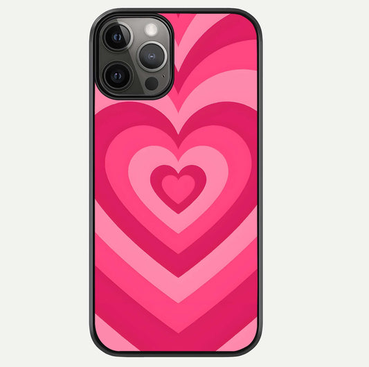 Layered Love Hearts iPhone 12 Pro Max glass phone case front view showcasing layered heart patterns with romantic aesthetic