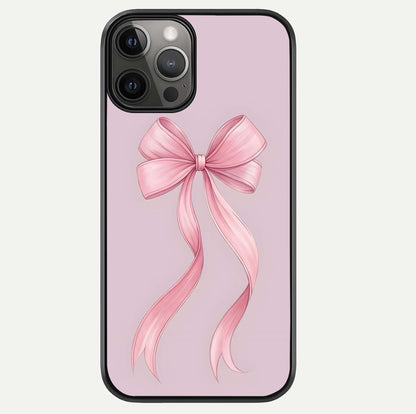 Soft Blush Bow iPhone 12 Pro Max glass phone case front view showcasing soft blush tones with elegant bow design