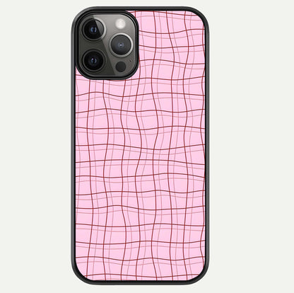 Soft Grid Bliss iPhone 12 Pro Max glass phone case front view showcasing minimal grid pattern with soft aesthetic