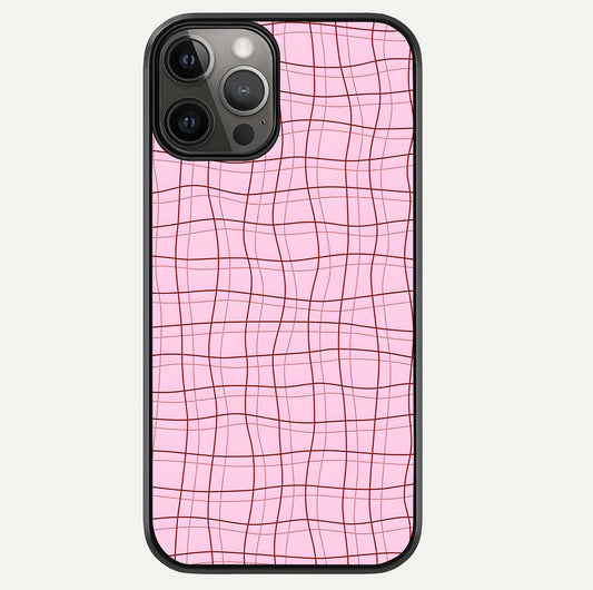 Soft Grid Bliss iPhone 12 Pro Max glass phone case front view showcasing minimal grid pattern with soft aesthetic