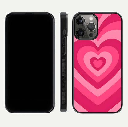 Layered Love Hearts iPhone 12 Pro Max glass phone case front and side layout view displaying slim profile and full heart design