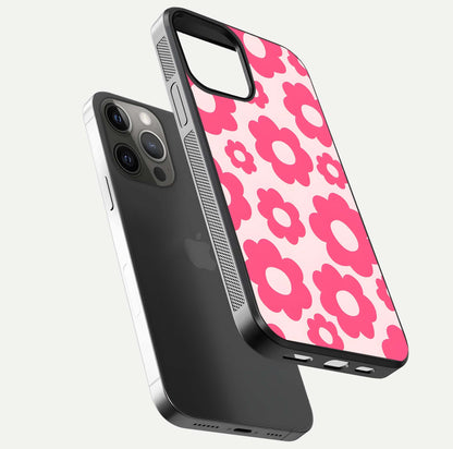 Blush Flower Pop iPhone 12 Pro Max glass phone case floating view emphasizing premium build and vibrant flower artwork