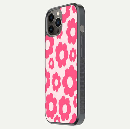 Blush Flower Pop iPhone 12 Pro Max glass phone case side profile view focusing on clean edges and seamless floral wrap