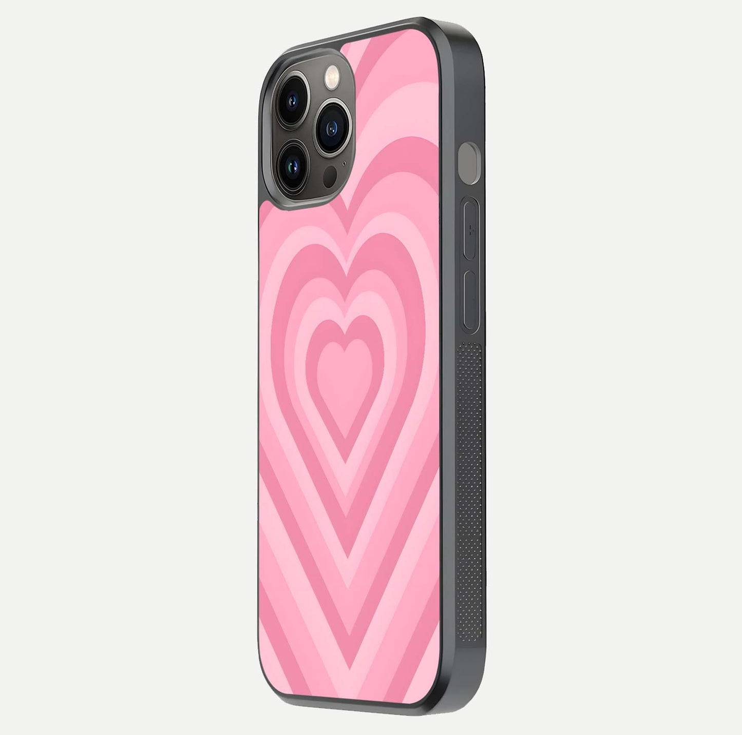 Blush Heart Waves iPhone 12 Pro Max glass phone case side profile view focusing on smooth edges and elegant wrap