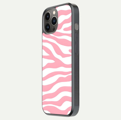 Blush Zebra Flow iPhone 12 Pro Max glass phone case side profile view focusing on sleek frame and seamless wrap