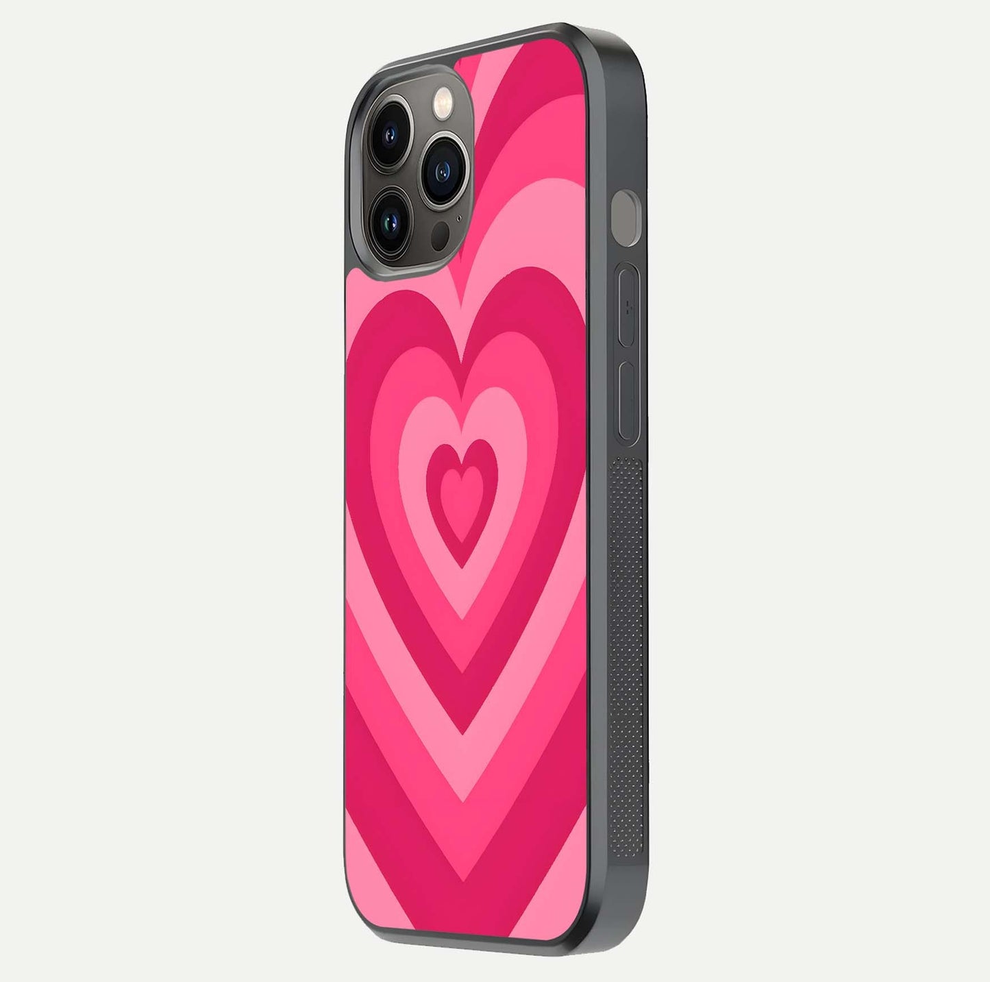 Layered Love Hearts iPhone 12 Pro Max glass phone case side profile view focusing on sleek edges and seamless wrap