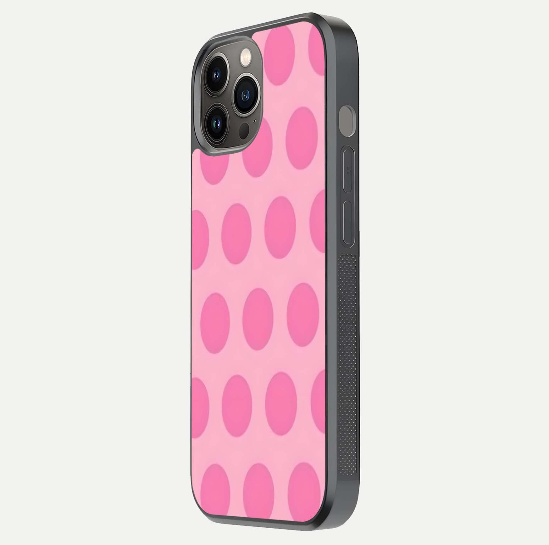 Sweet Dot Dreams iPhone 12 Pro Max glass phone case side profile view focusing on sleek edges and seamless wrap