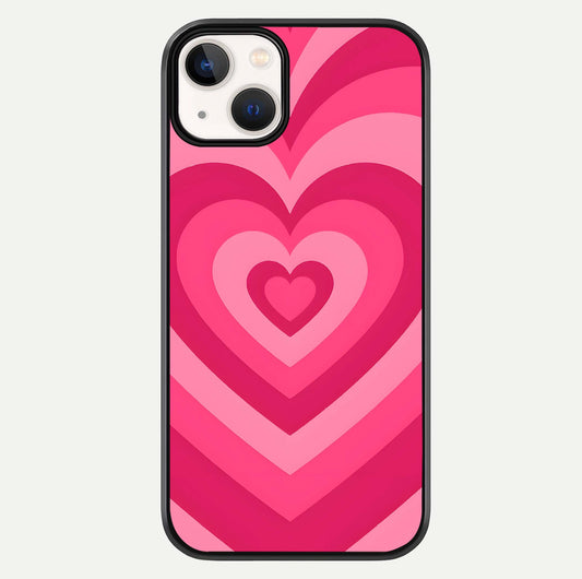 Layered Love Hearts iPhone 13 glass phone case front view showcasing layered heart patterns with romantic aesthetic