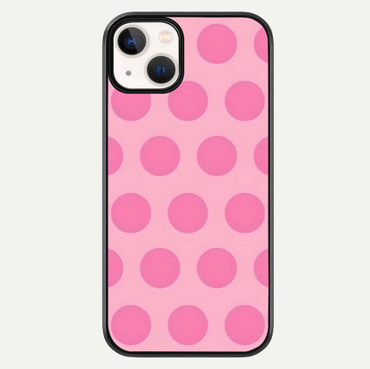 Sweet Dot Dreams iPhone 13 glass phone case front view showcasing playful dot patterns with dreamy aesthetic