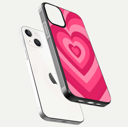 Layered Love Hearts iPhone 13 glass phone case floating view emphasizing glossy surface and layered heart details