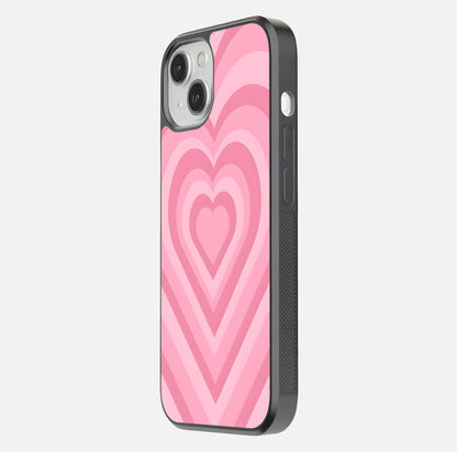 Blush Heart Waves iPhone 13 glass phone case side profile view focusing on smooth edges and elegant wrap