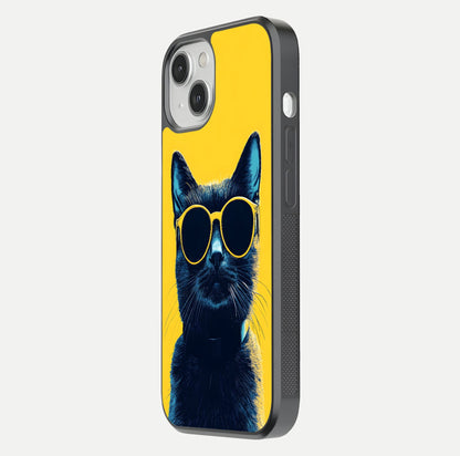 Cool Cat Vibes iPhone 13 glass phone case side profile view focusing on sleek edges and seamless wrap