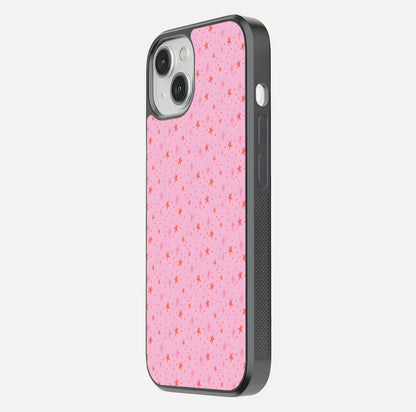 Cosmic Pink Sparkle iPhone 13 glass phone case side profile view focusing on sleek edges and seamless wrap