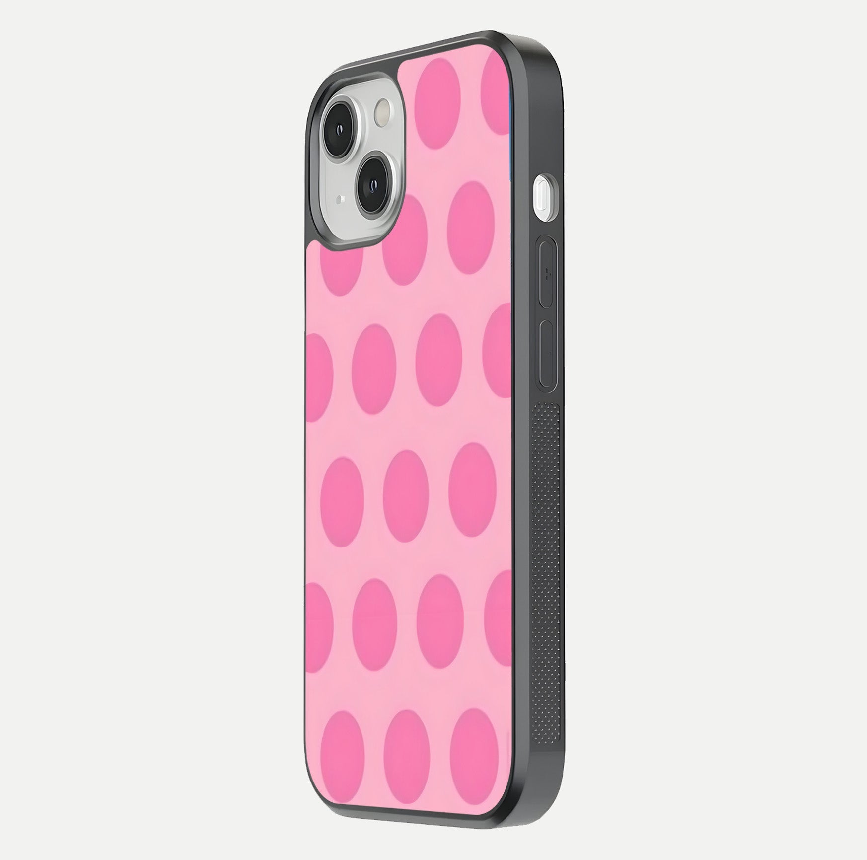 Sweet Dot Dreams iPhone 13 glass phone case side profile view focusing on sleek edges and seamless wrap