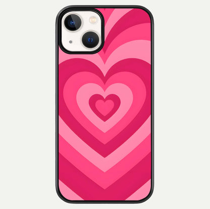 Layered Love Hearts iPhone 13 Mini glass phone case front view showcasing layered heart patterns with romantic aesthetic
