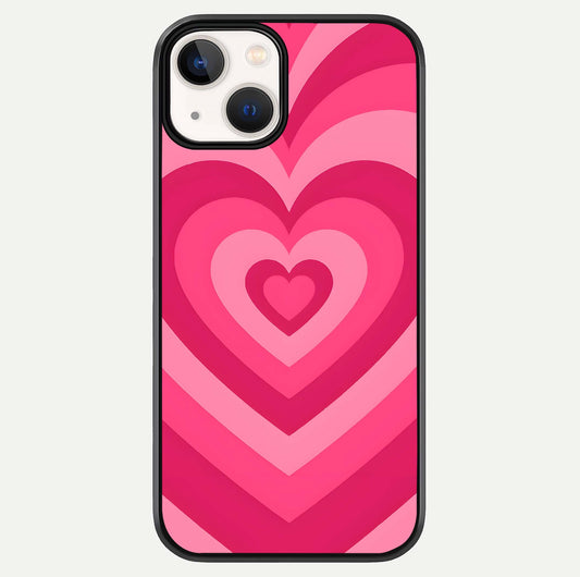 Layered Love Hearts iPhone 13 Mini glass phone case front view showcasing layered heart patterns with romantic aesthetic