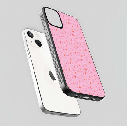 Cosmic Pink Sparkle iPhone 13 Mini glass phone case floating view emphasizing premium glass surface and glittering details